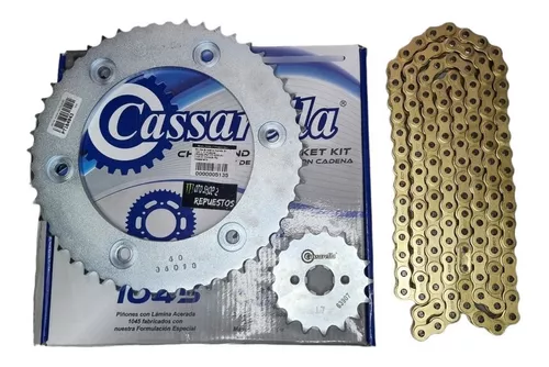 KIT CAJA CADENA  XR 150 L 6 HUECOS PT49CPD16C428H132C  NIQUELADA Y RODARA CASSARELLA